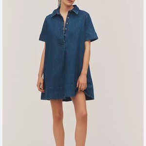 Anthropologie Pollie Short-Sleeve Swing Tunic Mini Dress: Denim Edition Size L